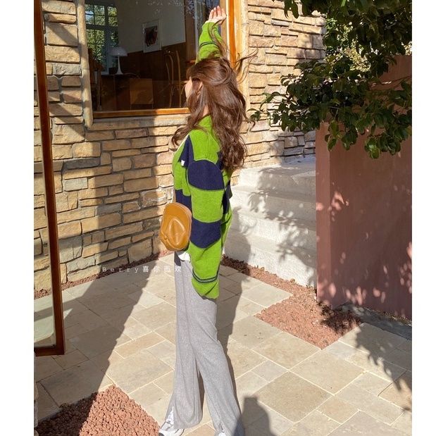 Áo Khoác Cardigan Dệt Kim Tay Dài Cổ Chữ V Dáng Rộng Kẻ Sọc Thời Trang Mùa Thu Cho Nữ | BigBuy360 - bigbuy360.vn