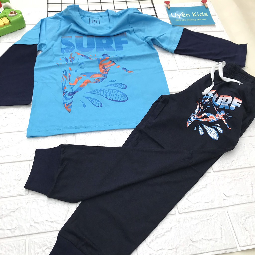 Bộ dài vải xuất Gap tay nối sành điệu cho bé trai 15-48kg