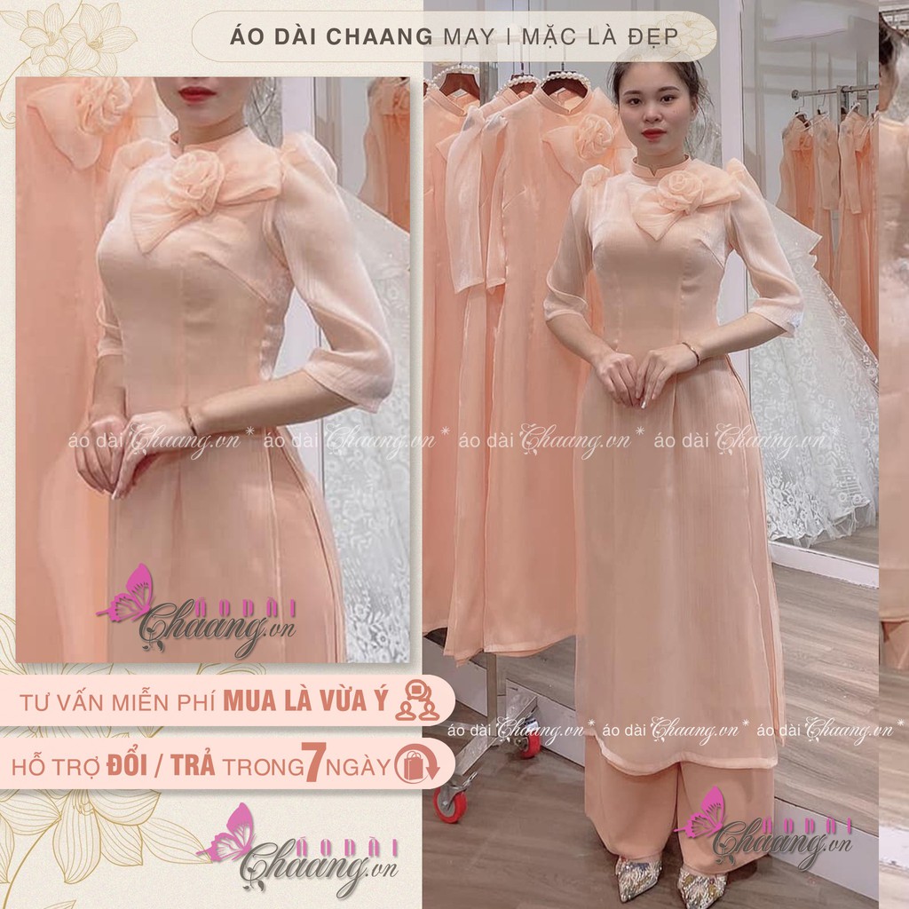 Áo Dài Tết Cách Tân Nữ 4 Tà Lụa Tơ Kim Đỏ Da Hồng Đính Nơ Hoa Thủ Công Dự Tiệc Du Xuân Đẹp