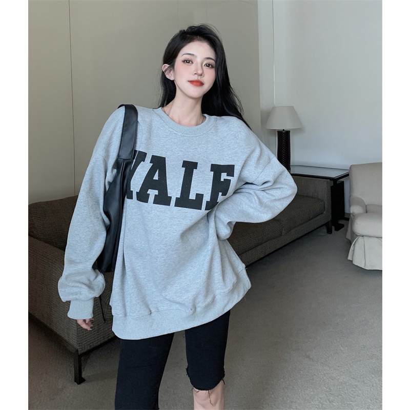 Áo Len Tay Dài Dáng Rộng Rãi Hoạ Tiết In Chữ Thời Trang Mùa Xuân Thu Cho Nữ