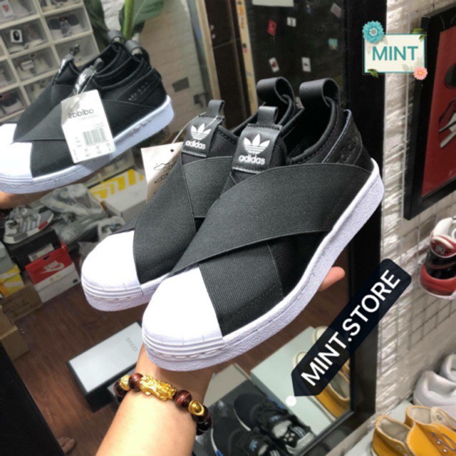 (Video cận cảnh) Giày thể thao sneaker superstar slip on black