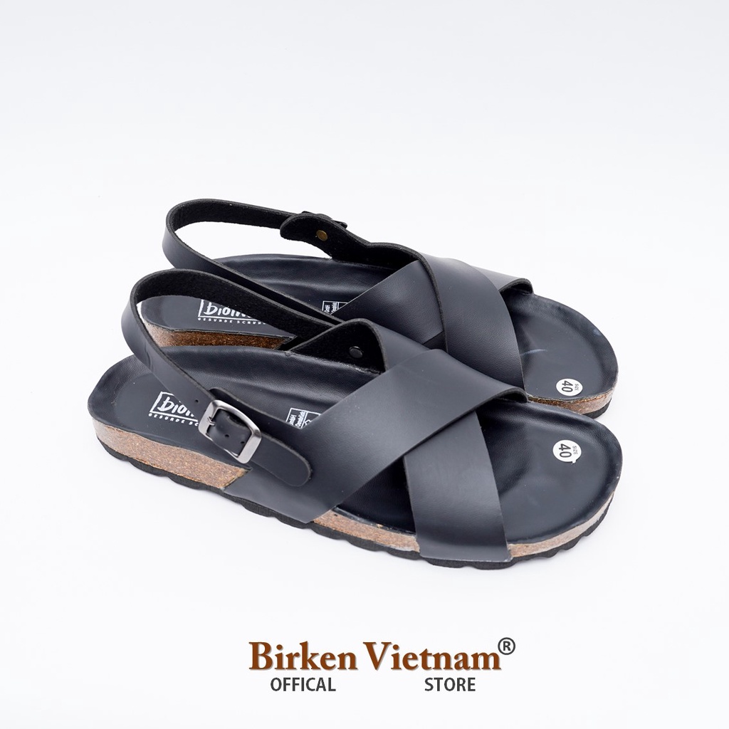 [ Lót Chống Nước ] DK11 - Sandal Birken Đế Trấu Thiết Kế Unisex Nam và Nữ Quai Dép Da Bò đan chéo chữ X Bioline Vitenam