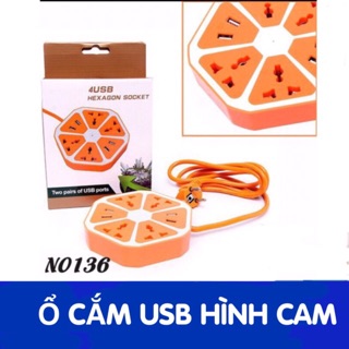 Ổ cắm trái cam 4 ổ cắm và 2 cổng usb