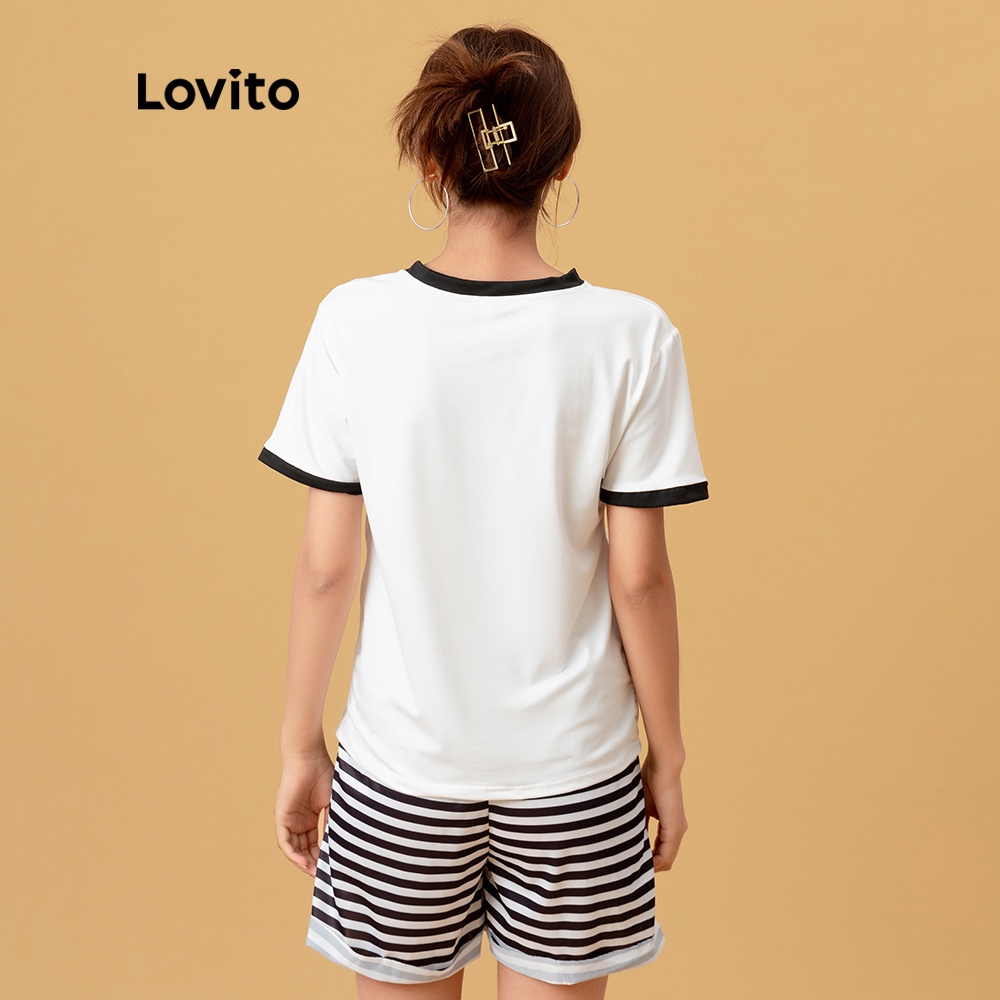 Áo thun Lovito cổ tròn họa tiết in chữ cái thời trang hàng ngày L05107 (màu trắng) | BigBuy360 - bigbuy360.vn