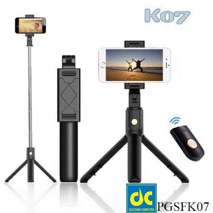 [Mã ELFLASH5 giảm 20K đơn 50K] Gậy chụp hình kiêm chân Tripod K07 , kèm tay điểu khiển Remote Bluetooth 3.0