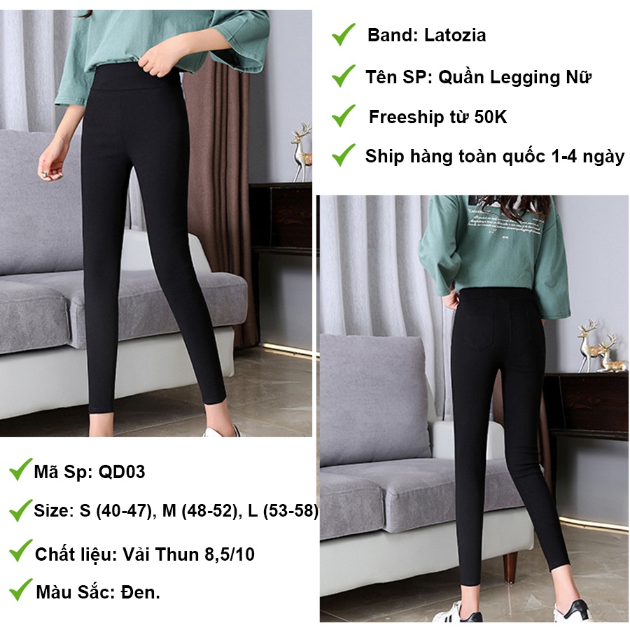 Quần legging nữ Latozia dáng dài cạp cao chống xoắn, phụ kiện thời trang Skinny xuất Hàn QD03