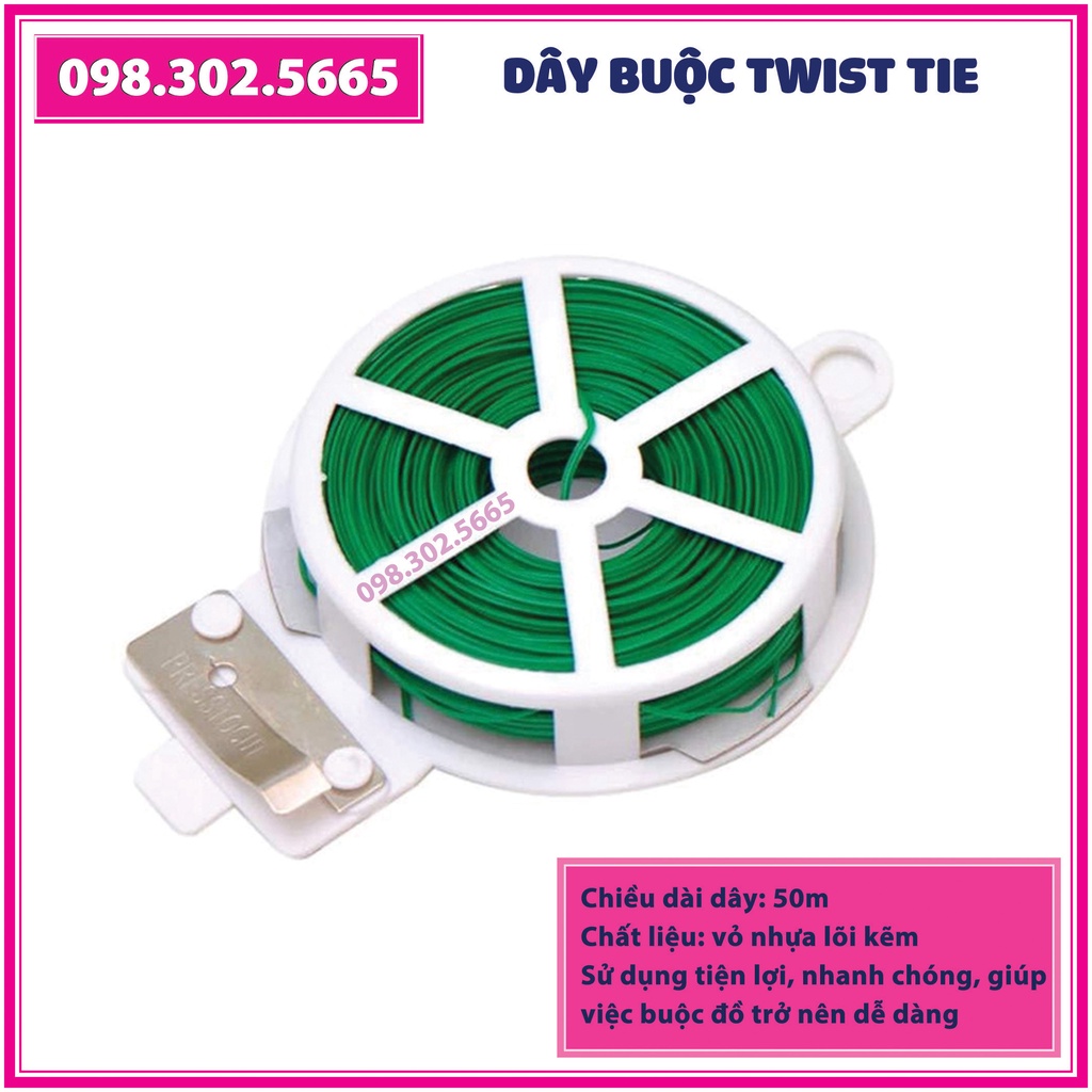 Combo 2 Cuộn dây buộc đồ đa năng Twist Tie GX-001, 50m (Dây nhựa, lõi kẽm)