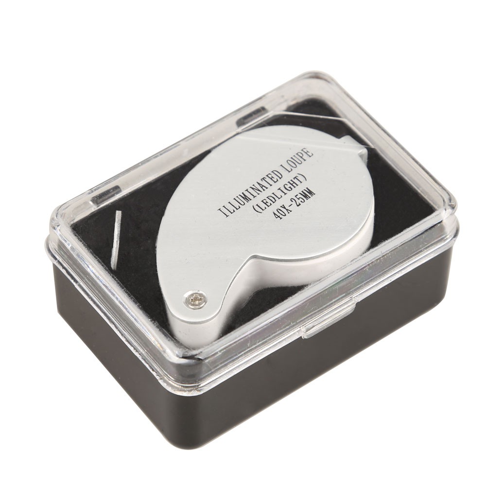 Kính lúp soi kim cương 40X 25mm tích hợp 2 đèn LED chuyên dụng cao cấp