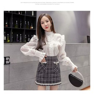chân váy dạ tweed khuy ngọc