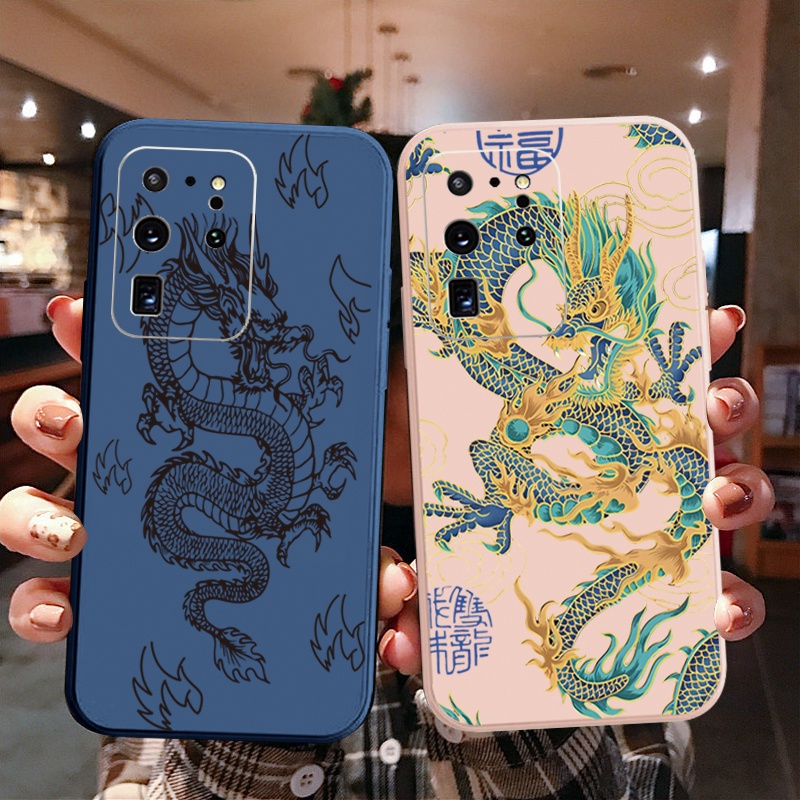 Ốp Điện Thoại Cạnh Vuông In Hình Rồng Trung Hoa Cho Samsung Galaxy S21 Ultra S20 FE S10 Plus A52 5G A72 4G
