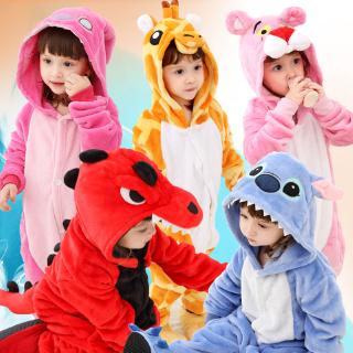Bộ Đồ Ngủ Tay Dài Vải Flannel In Hoạt Hình Khủng Long Dễ Thương Cho Bé