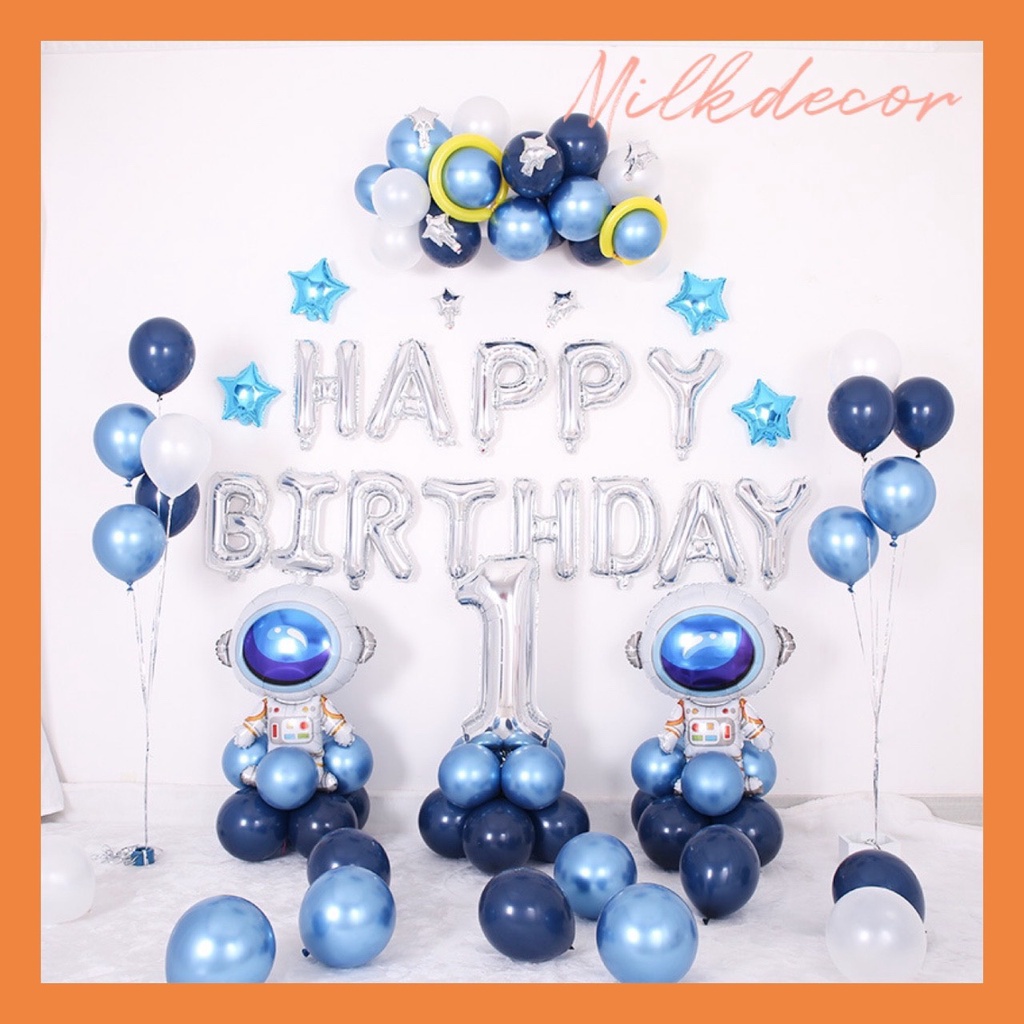 Bộ bóng bay trang trí sinh nhật tự làm Phi Hành Gia MS90 Tông Xanh