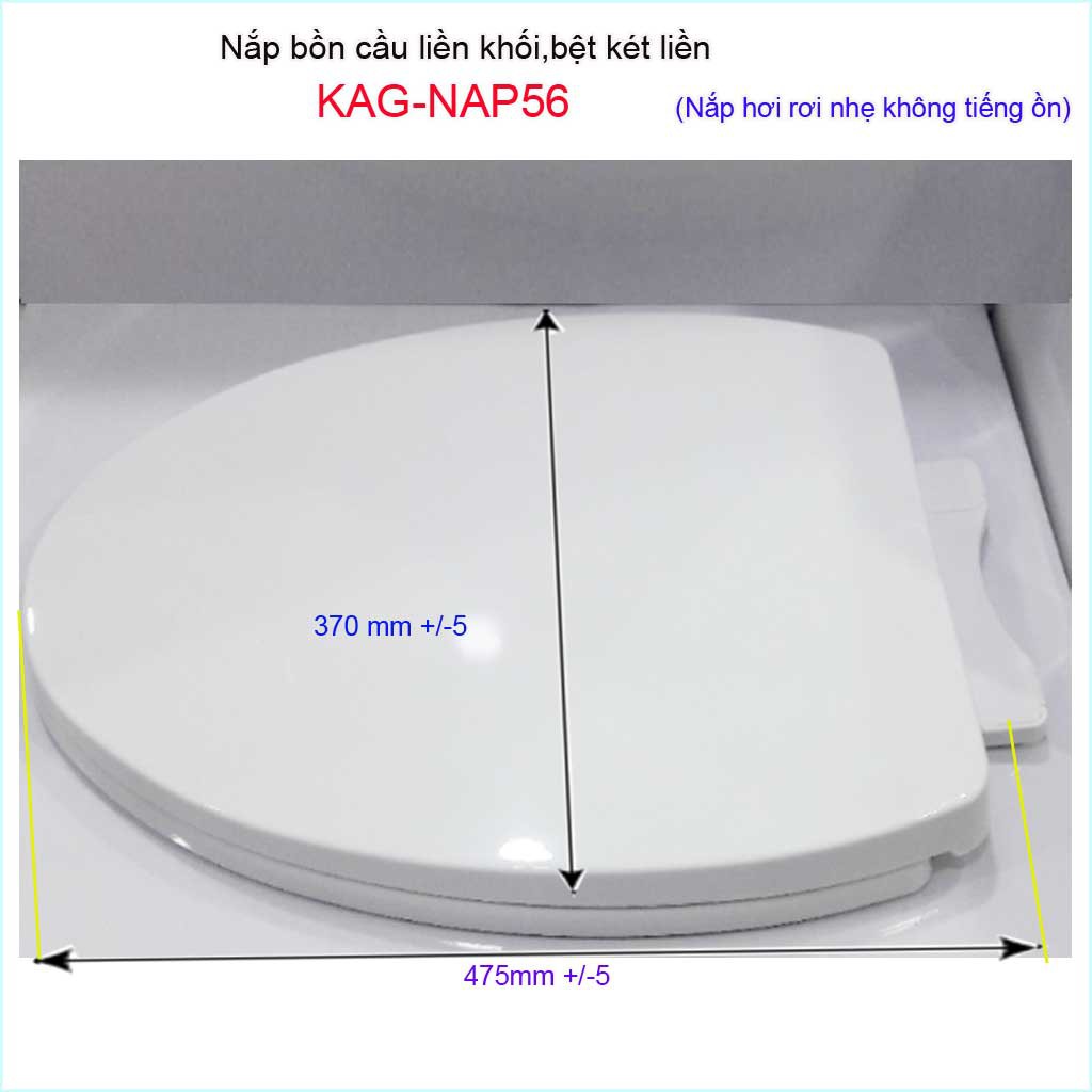 Nắp đậy bồn cầu 1 khối rơi êm KAG-NAP56, nắp hơi bàn cầu liền khối nhựa dày bóng cao cấp