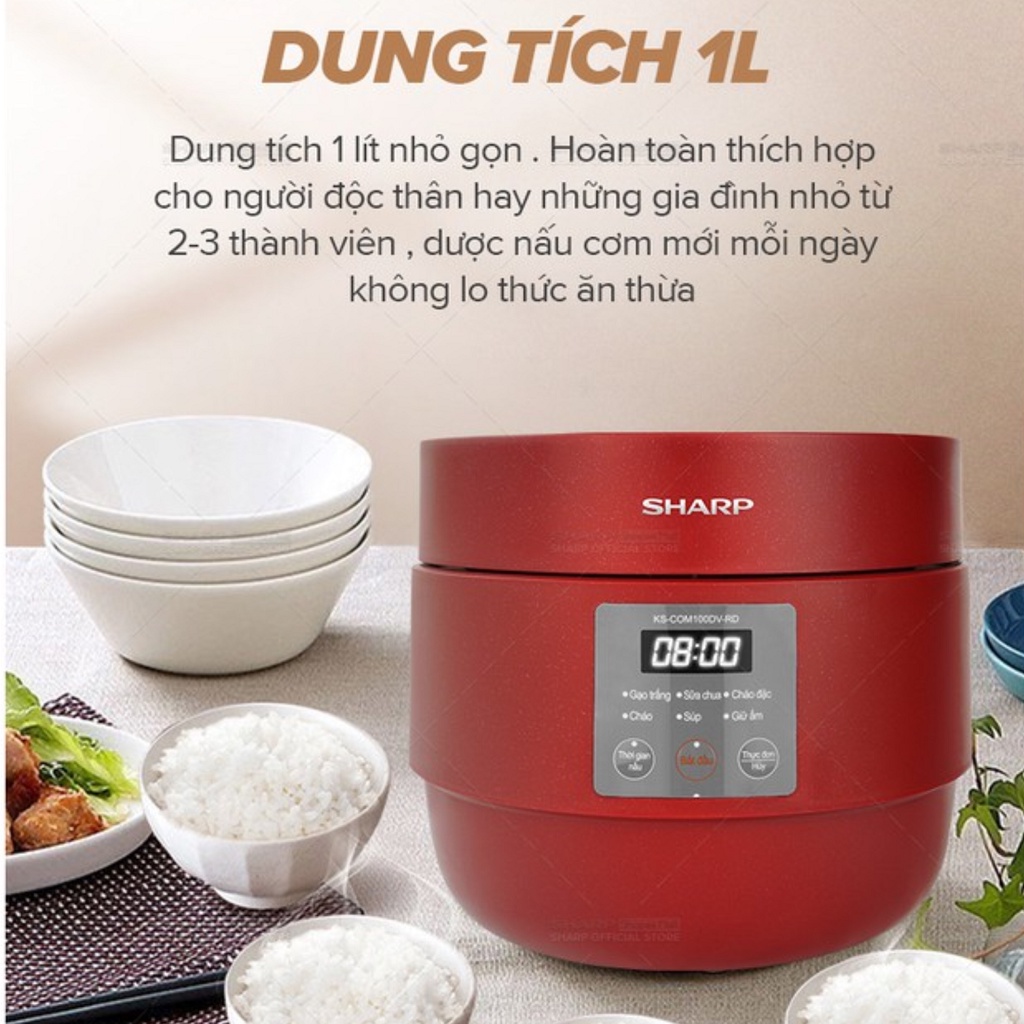 Nồi cơm điện tử mini Sharp chống dính Chính hãng, dung tích 0.72 - 1 lít cho gia đình 1-2 người ăn - HAPOS OFFICIAL