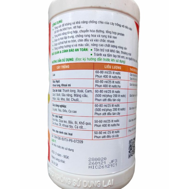 phân bón lá hữu cơ cao cấp Hi-Potassium c30 chai 500ml của lộc trời