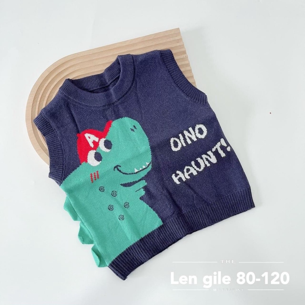 Áo gile len quảng châu hoạ tiết khủng long, áo khoát len không tay hàng mịn lì đẹp