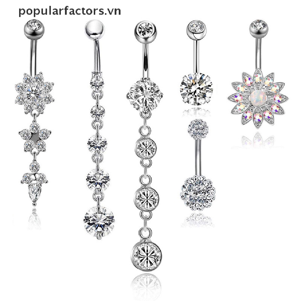 Set 6 Khuyên Rốn Bằng Thép Không Gỉ 14G Cá Tính