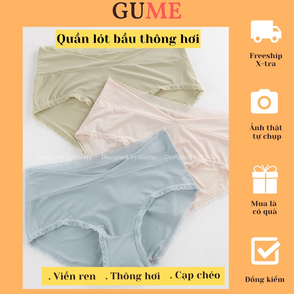 Quần lót bầu bigsize cạp chéo, su đúc thông hơi, sz 40-80kg, mặc bầu và sau sinh, co giãn, kháng khuẩn, viền ren QLB002