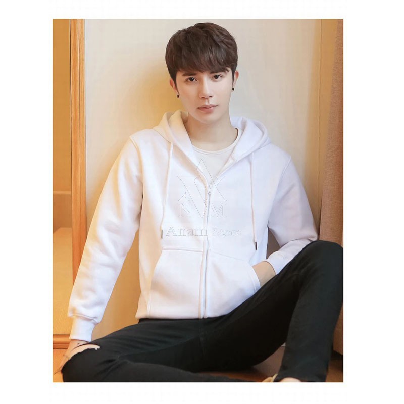 Áo hoodie dây kéo trơn, Vải nỉ ngoại, 2 màu trắng đen, Anam Store
