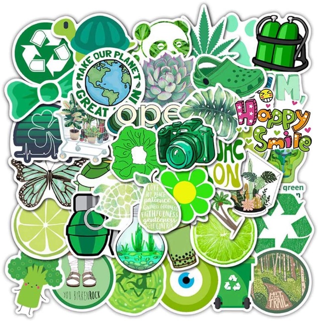 Set 30-50 sticker xanh lá cây ép lụa / hình dán chủ đề màu xanh lá cây