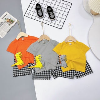 (S98) Set bộ quần áo cộc tay cho bé từ 6 tháng đến 6 tuổi . Bộ quần áo thun hình hoạ tiết khủng long có đuôi thật cho bé