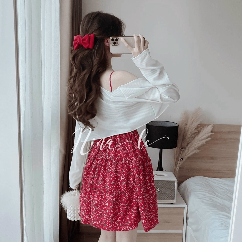 ĐẦM HOA HAI DÂY NỮ CÓ MÚT NGỰC PHỐI ÁO KHOÁC LỬNG TÔN DÁNG CỰC XINH NHƯ HOTGIRL