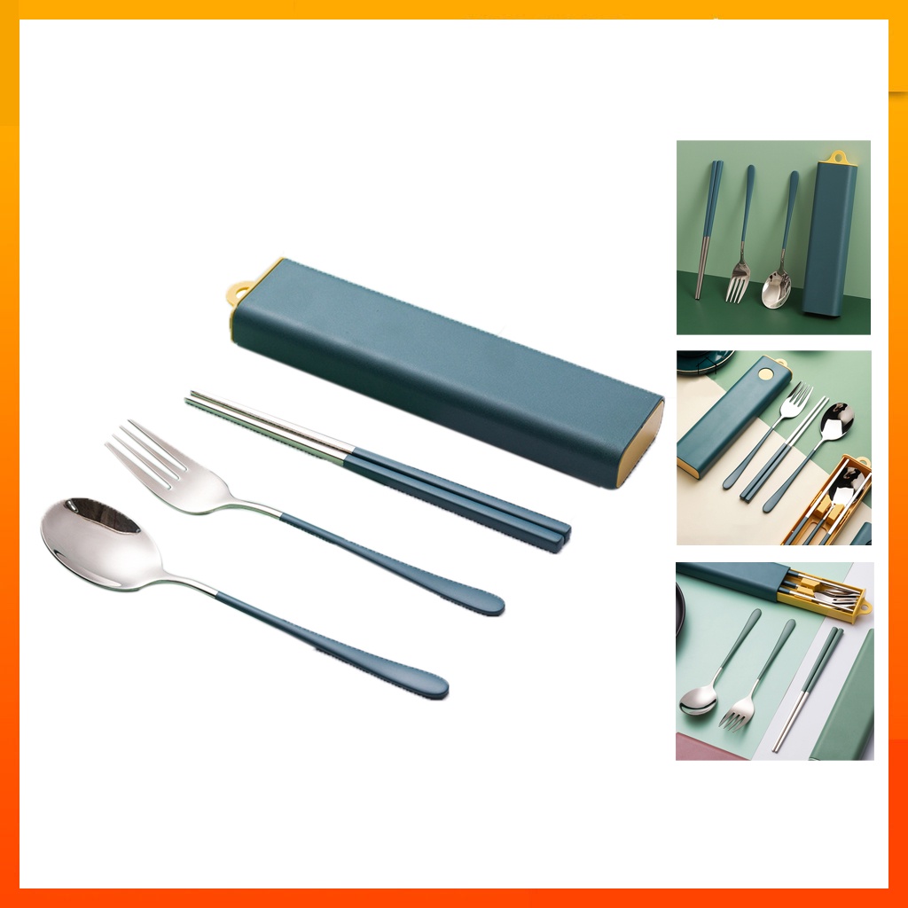 Bộ Muỗng Đũa Nĩa Thìa Inox 304 Cá Nhân Cơm Trưa Văn Phòng Dã Ngoại Phủ Bóng Sang Trọng