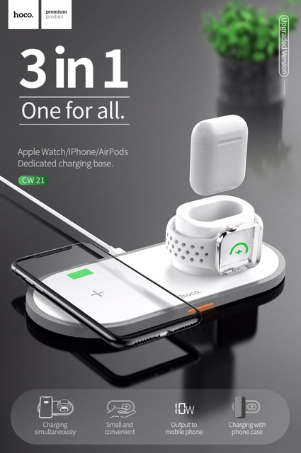 [Chính Hãng] Đế Sạc Không Dây Hoco CW21 3 in 1 Chính Hãng smartphone&amp; Apple Watch &amp; Airpod