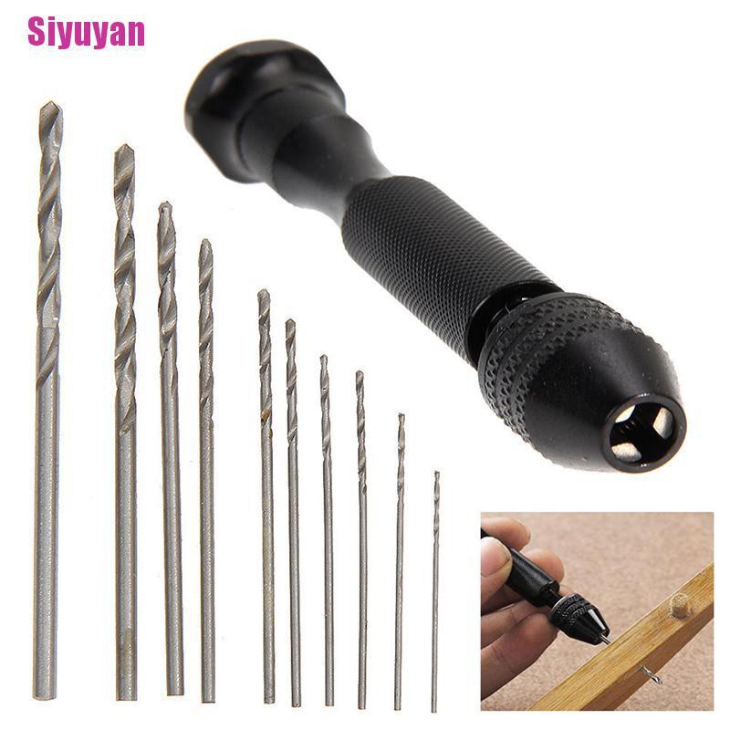 Máy Khoan Cầm Tay Mini Bằng Nhôm Kèm 10 Mũi Khoan Xoắn
