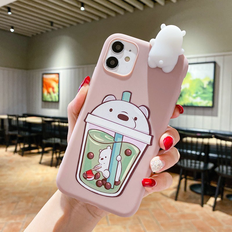 Ốp lưng Samsung J8 J7 J6 J6+ J5 J4 J4+ J2 M31 M30S M21 M20 A9 A7 A6 A6+ Plus Pro Prime 2018 3D Milk Tea Cup Cute Bear Soft Case Cover+Bear Doll