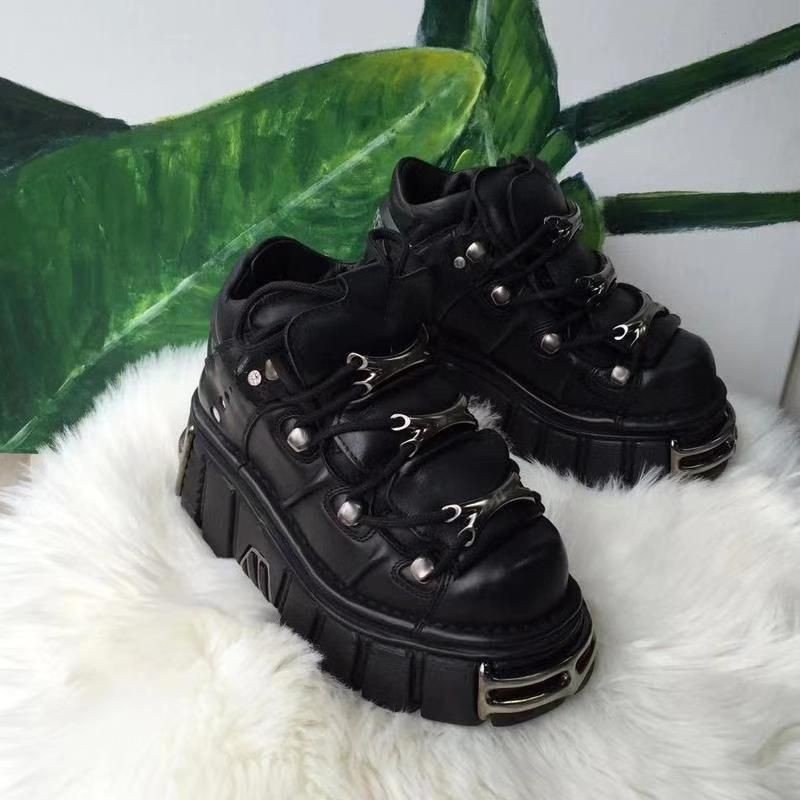 GIÀY L1129 BLACK GOTHIC ROCKY OXFORD SHOES - GIÀY ĐẾ ĐINH SẮT CAO 6CM ĐENN