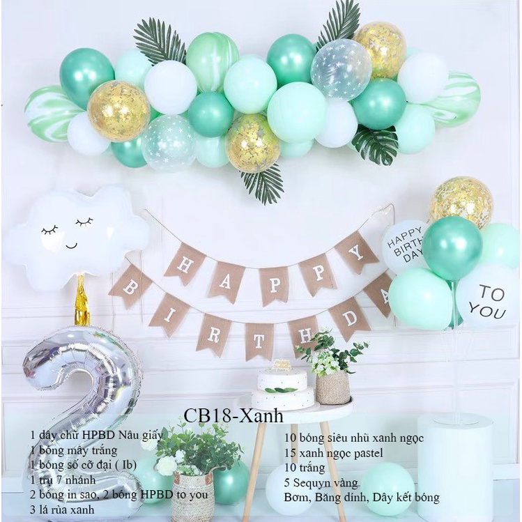 Set Bóng Sinh Nhật CB18 Đầy Đủ Phụ Kiện Trang Trí Sinh Nhật Cho Bé Trai Bé Gái và Người Lớn