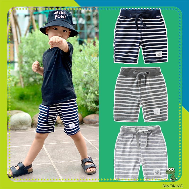 Quần short bé trai DINOKING Quần đùi trẻ em mùa hè kẻ ngang chất thun cotton mềm mịn mềm mịn cho bé 2 - 8 tuổi QS09