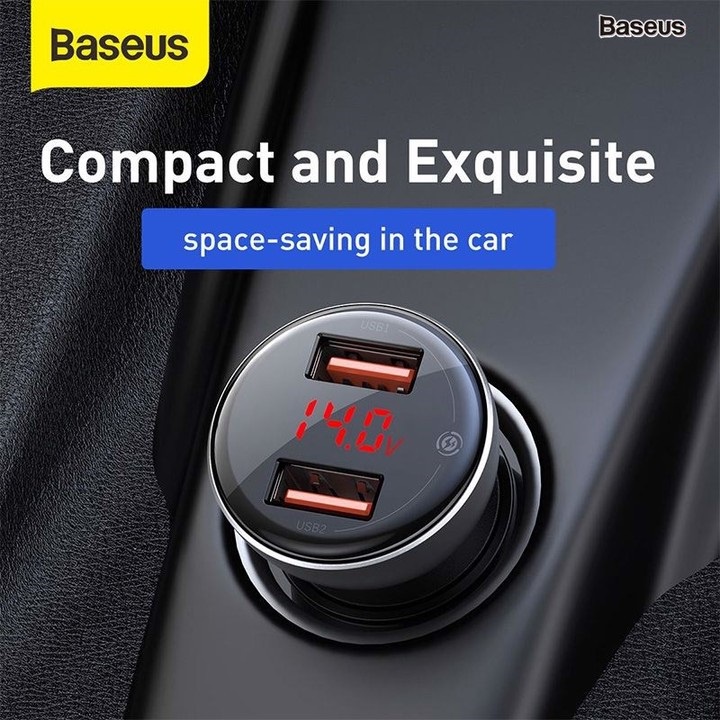 Tẩu sạc 2 cổng nhanh đa năng Baseus TZCCBX-B0G có đèn led hiển thị dòng điện oto xe hơi  - bảo hành 12 tháng