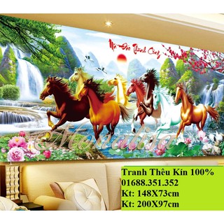 tranh thêu chữ thập cao cấp mã đáo thành công kt 148x73cm