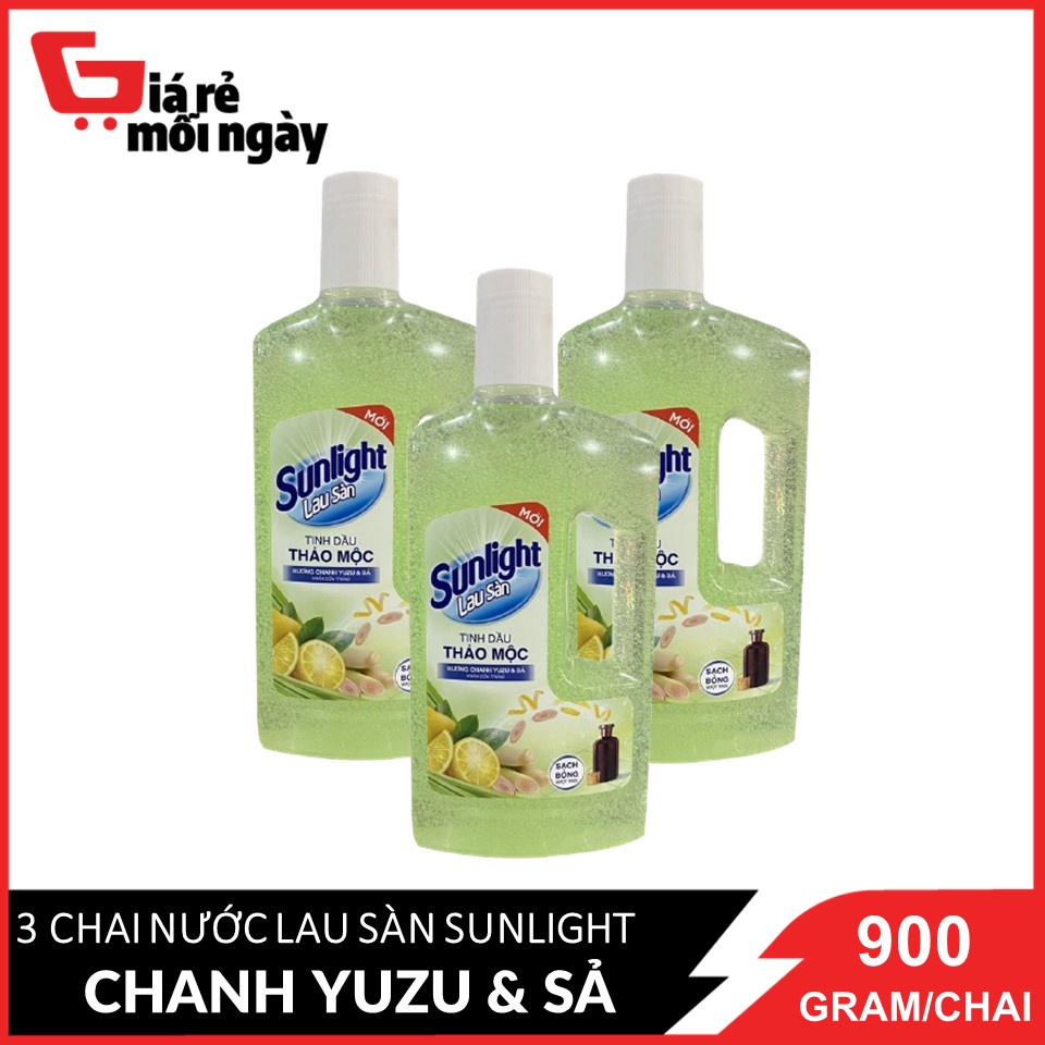 Combo 3 Nước lau sàn Sunlight Thiên nhiên chiết xuất Chanh Zuzu &amp; Sả chai 900gx3