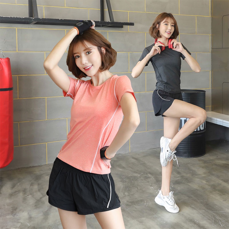 bộ đồ thể thao nữ tập gym mùa hè quần áo chạy bộ quần áo bó sát mùa xuân và mùa thu quần áo yoga hai mảnh mỏng nhanh khô
