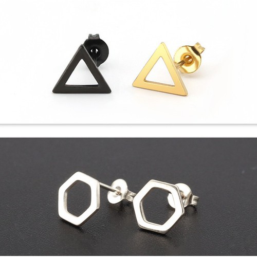 Bông Tai Hình Học Thép Titan Ko Đen TT 3156