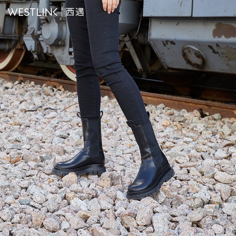 West encounter thick-soled Martin boots women 2021 new spring and autumn short boots British style Chelsea boots mid-tube smoke tube boots