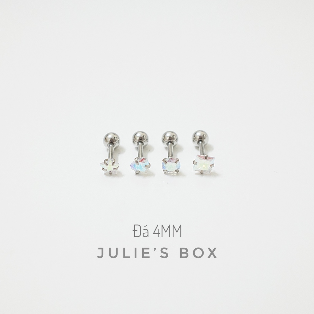 [1 Chiếc] Khuyên Tai Titan Đá 7 Màu Unisex Màu Bạc Đuôi Bi Không Gỉ Sét Không Ngứa Bông Tai Nam Julies Box 66