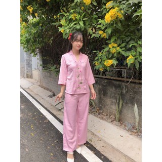 Đồ lam đi chùa mẫu lụa pháp thêu sen