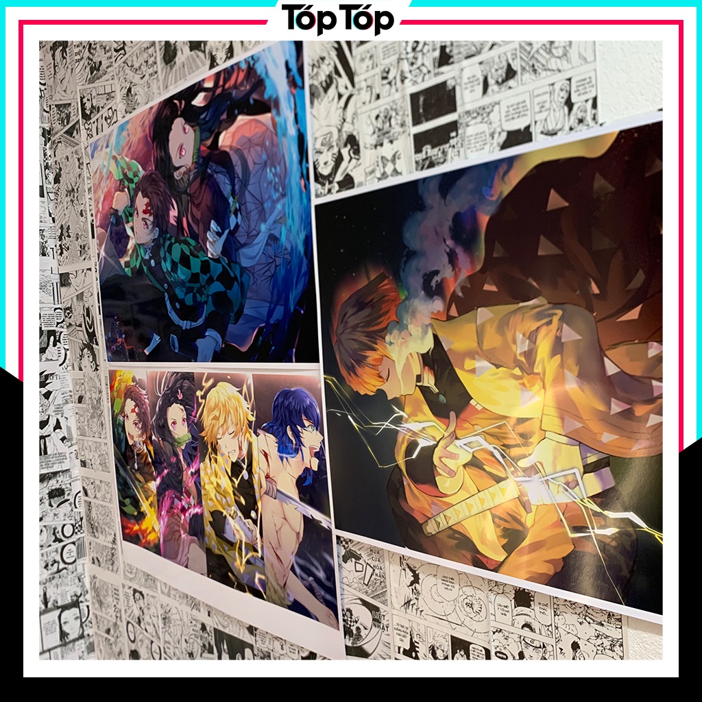 Poster anime Kimetsu No Yaiba, tranh dán tường manga wall decor KNY