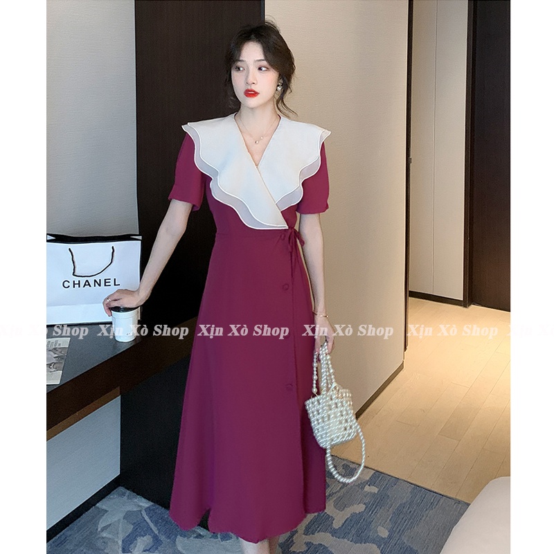 Váy Dáng Dài Liền Thân Cổ Bèo 💟 XINXO💟 Đầm Nữ Công Sở Mẫu Mới Xuân Hè 2023
