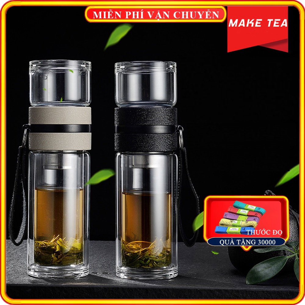 Bình thủy tinh 2 lớp chịu nhiệt dùng pha trà, bình pha trà 2 trong 1