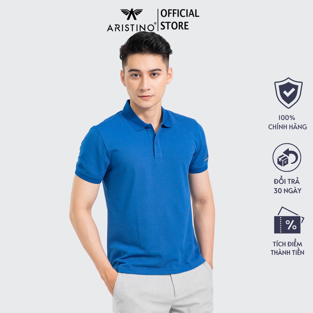 Áo polo nam ARISTINO chất liệu cotton mềm mại, cổ áo dệt rib, tay trái in họa tiết đầy tinh tế - APS026S1