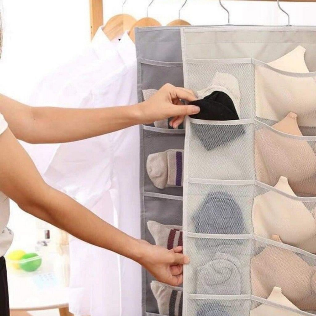 Túi Treo Đồ Lót, Tất Tiện Tích 2 Mặt Nhiều Ngăn (12 ô - 18 ô) - Có Móc Treo