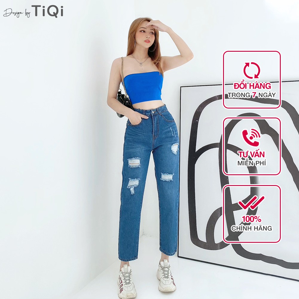 Quần baggy trơn jean cotton rách gối TiQi Jeans B1-203 | BigBuy360 - bigbuy360.vn