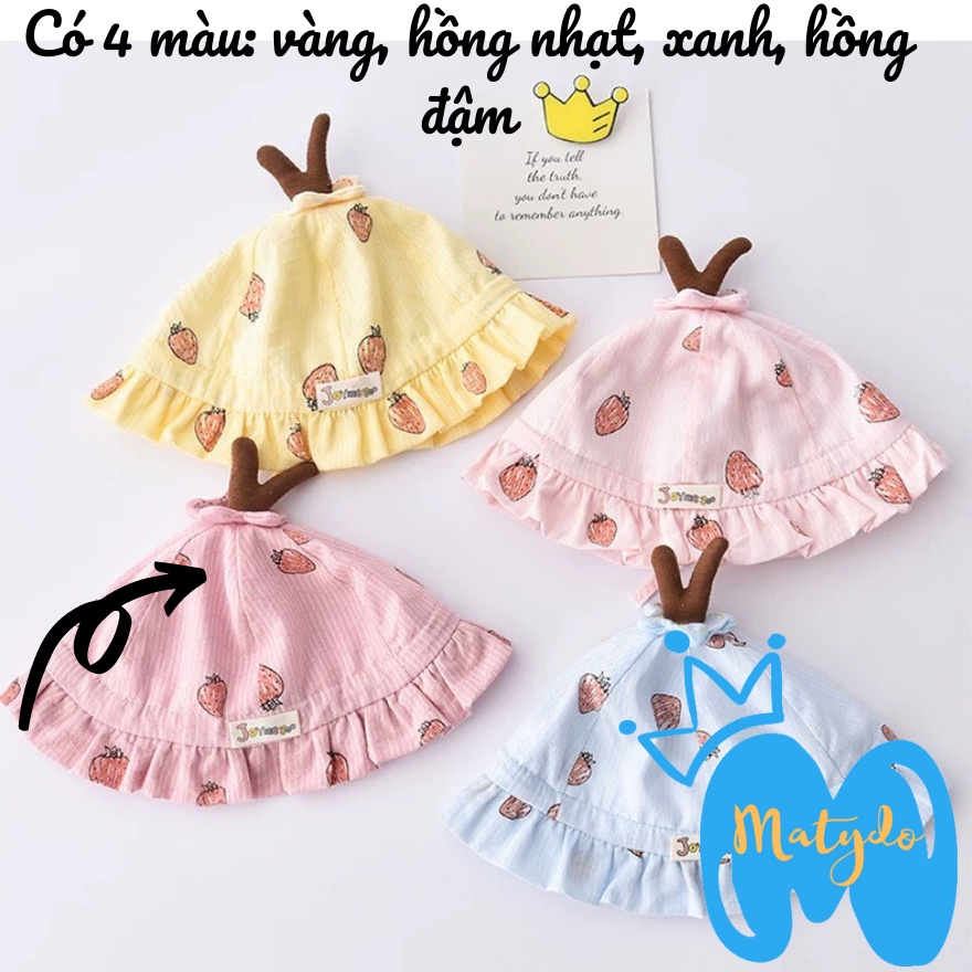 Mũ cho bé gái bé trai vành tròn hình dâu tây có dây rút đáng yêu nón cho bé vải cotton phụ kiện trẻ em
