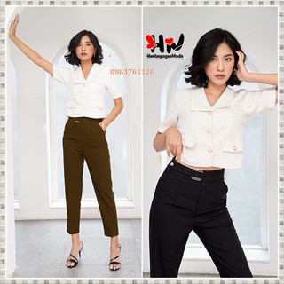 Quần baggy nữ đai ô vuông vàng đẹp chất vải cao cấp, quần baggy công sở đẹp, phong cách cá tính