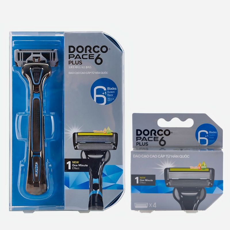 Combo Bộ Dao cạo và Vỉ 04 đầu cạo râu 6 lưỡi DORCO PACE 6 Plus (New)